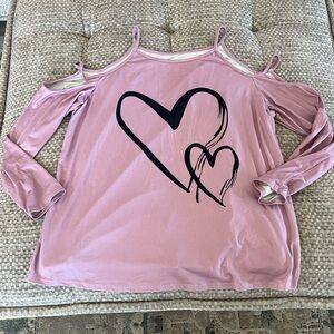 Pink Cold Shoulder Heart Print Top